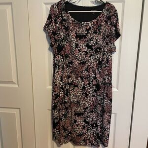 Roz & Ali Black and Pink Floral Midi Dress